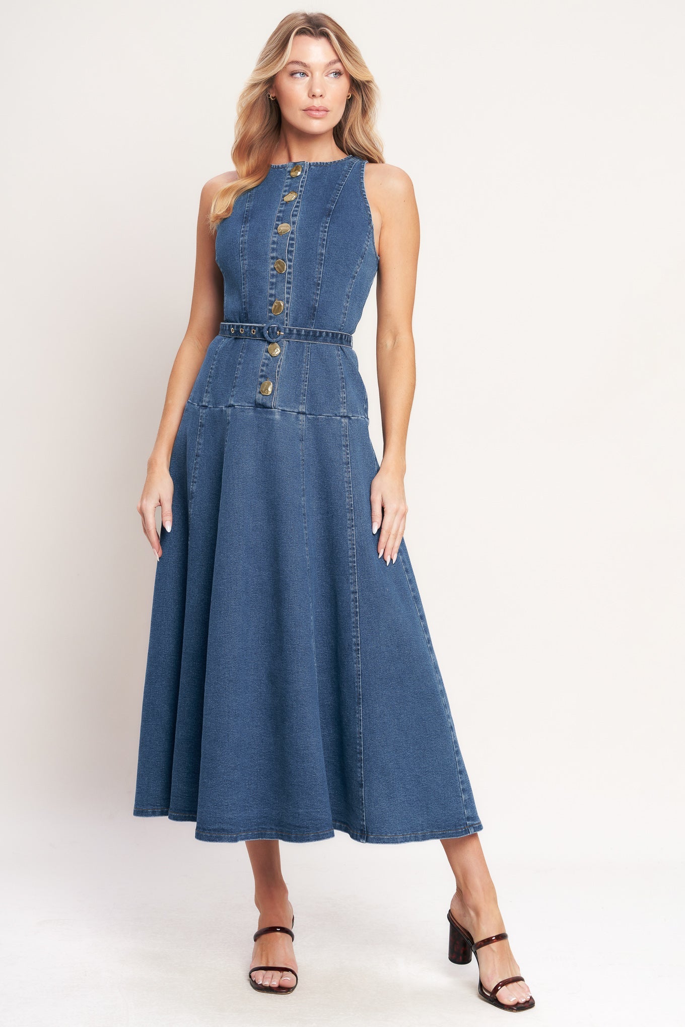 SUNDAY STROLL DENIM MIDI DRESS Flying Tomato
