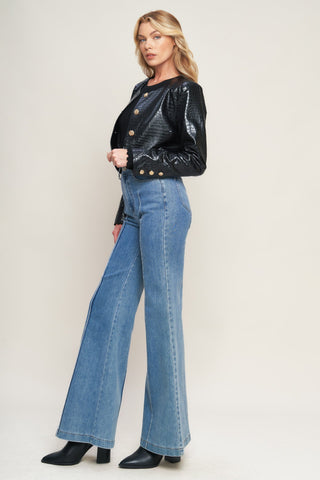 AT THE START FAUX LEATHER BOLERO JACKET