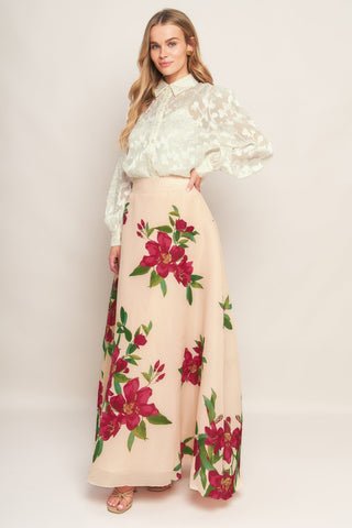 ELEGANT WILDFLOWER BLUSH WOVEN MAXI SKIRT - By Baano