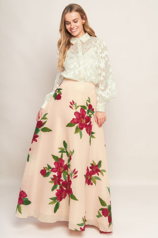 ELEGANT WILDFLOWER BLUSH WOVEN MAXI SKIRT - By Baano