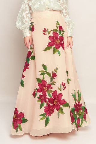 ELEGANT WILDFLOWER BLUSH WOVEN MAXI SKIRT - By Baano