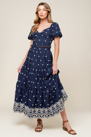 BEBE ALERT NAVY WOVEN MIDI SKIRT - By Baano