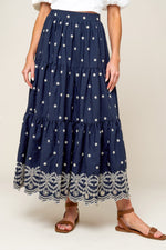 BEBE ALERT NAVY WOVEN MIDI SKIRT - By Baano