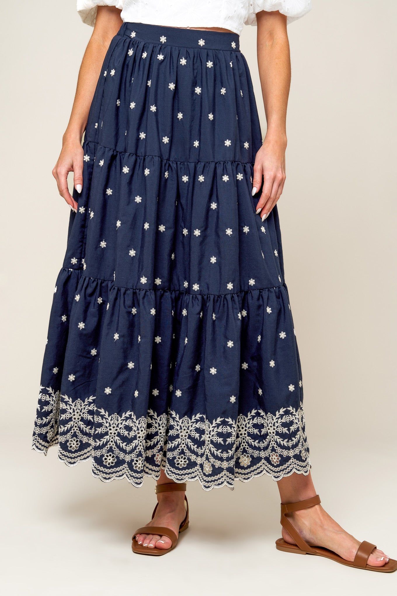 BEBE ALERT NAVY WOVEN MIDI SKIRT - By Baano