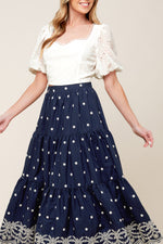 BEBE ALERT NAVY WOVEN MIDI SKIRT - By Baano