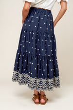 BEBE ALERT NAVY WOVEN MIDI SKIRT - By Baano