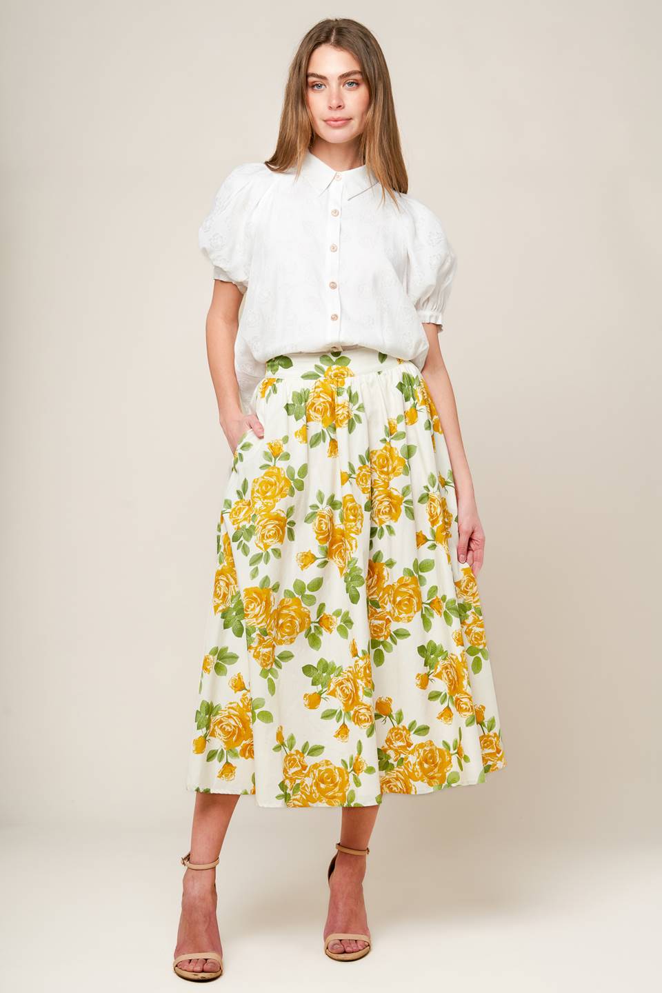 EVERY SUNDAY CREAM WOVEN MIDI SKIRT - By Baano
