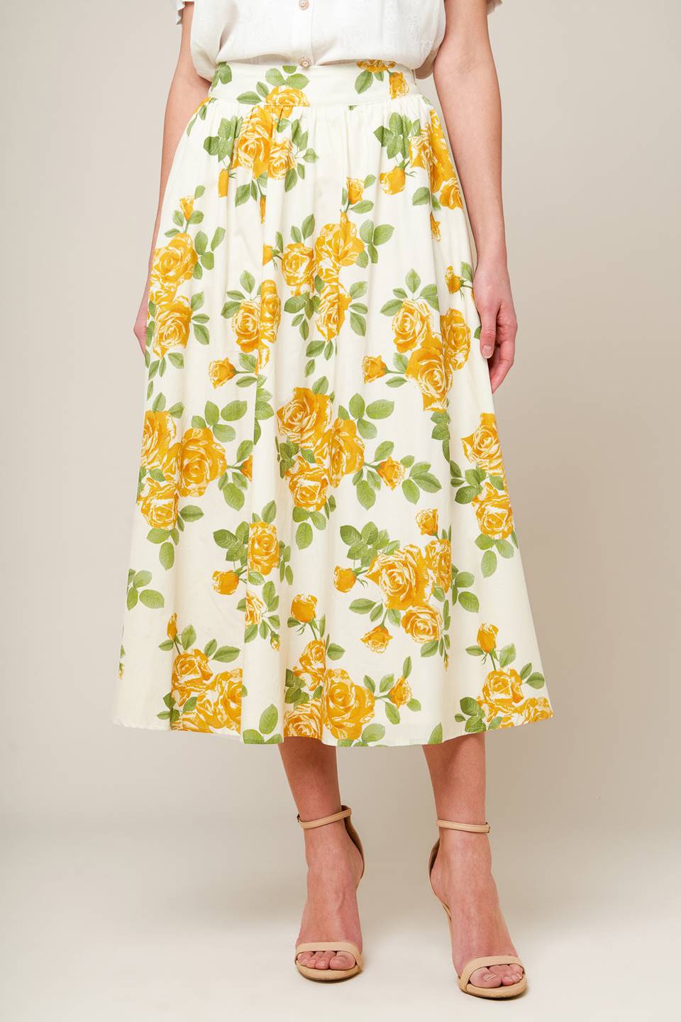 EVERY SUNDAY CREAM WOVEN MIDI SKIRT - By Baano