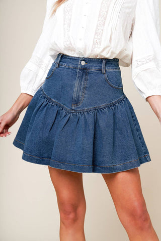 FENICIA INDIGO DENIM MINI SKORT - By Baano