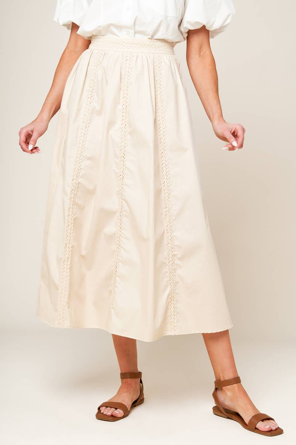 LAYTON CREAM WOVEN MIDI SKIRT - By Baano
