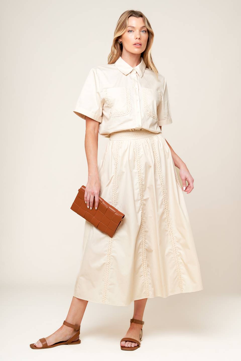 LAYTON CREAM WOVEN MIDI SKIRT - By Baano