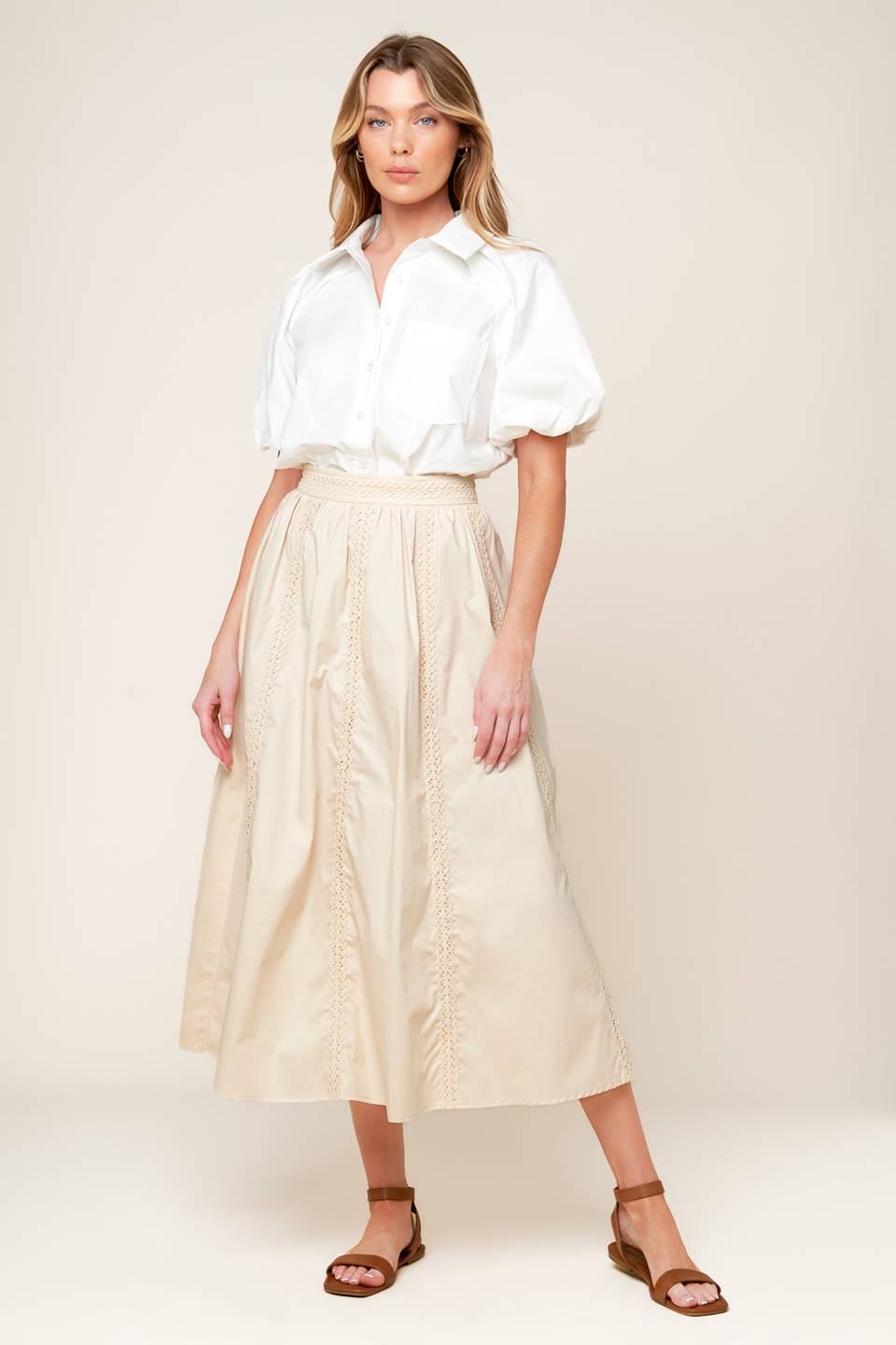 LAYTON CREAM WOVEN MIDI SKIRT - By Baano