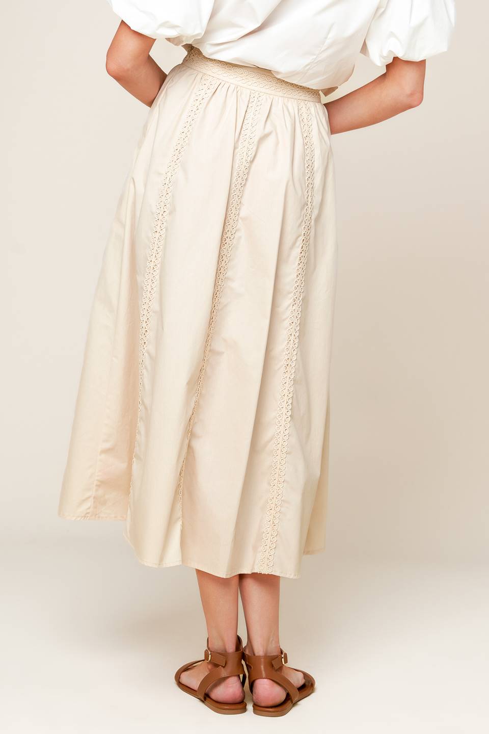 LAYTON CREAM WOVEN MIDI SKIRT - By Baano