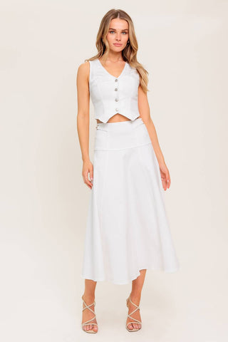 SECRET CHARM WHITE DENIM WOVEN MIDI SKIRT - By Baano