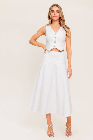 SECRET CHARM WHITE DENIM WOVEN MIDI SKIRT - By Baano