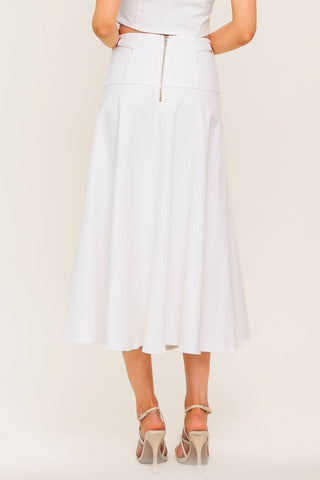 SECRET CHARM WHITE DENIM WOVEN MIDI SKIRT - By Baano