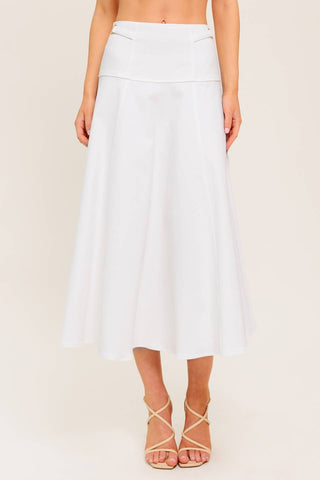 SECRET CHARM WHITE DENIM WOVEN MIDI SKIRT - By Baano
