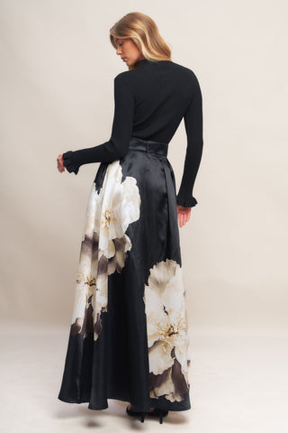 MIDNIGHT BLOOM BELTED WOVEN MAXI SKIRT - By Baano