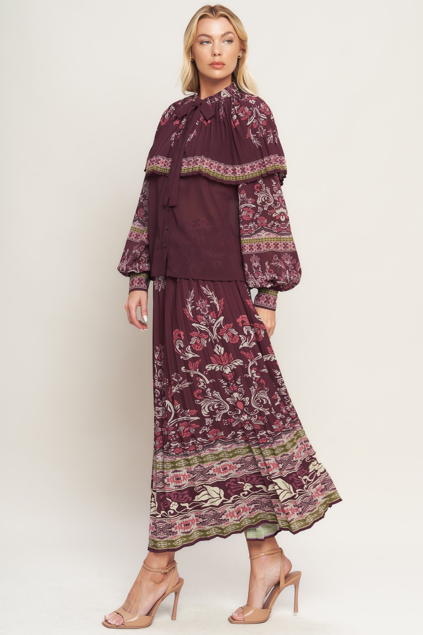 AZTEC CHERRY WOVEN MIDI SKIRT Flying Tomato