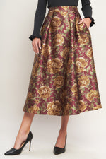 EVENING BOTANICALS WOVEN FULL MIDI SKIRT