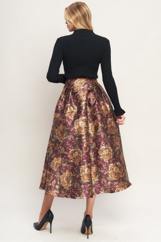 EVENING BOTANICALS WOVEN FULL MIDI SKIRT