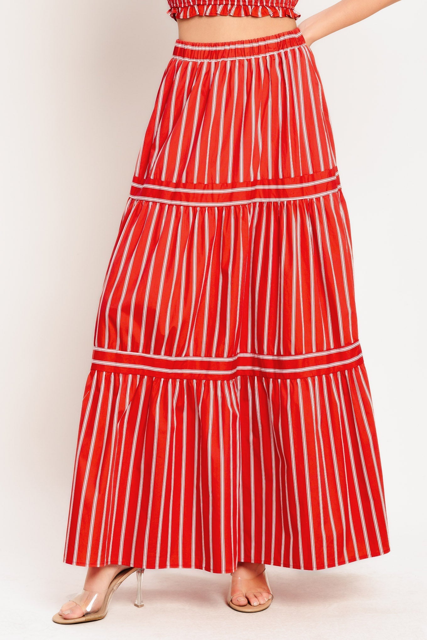 SUNSET STRIPE WOVEN MAXI SKIRT Flying Tomato