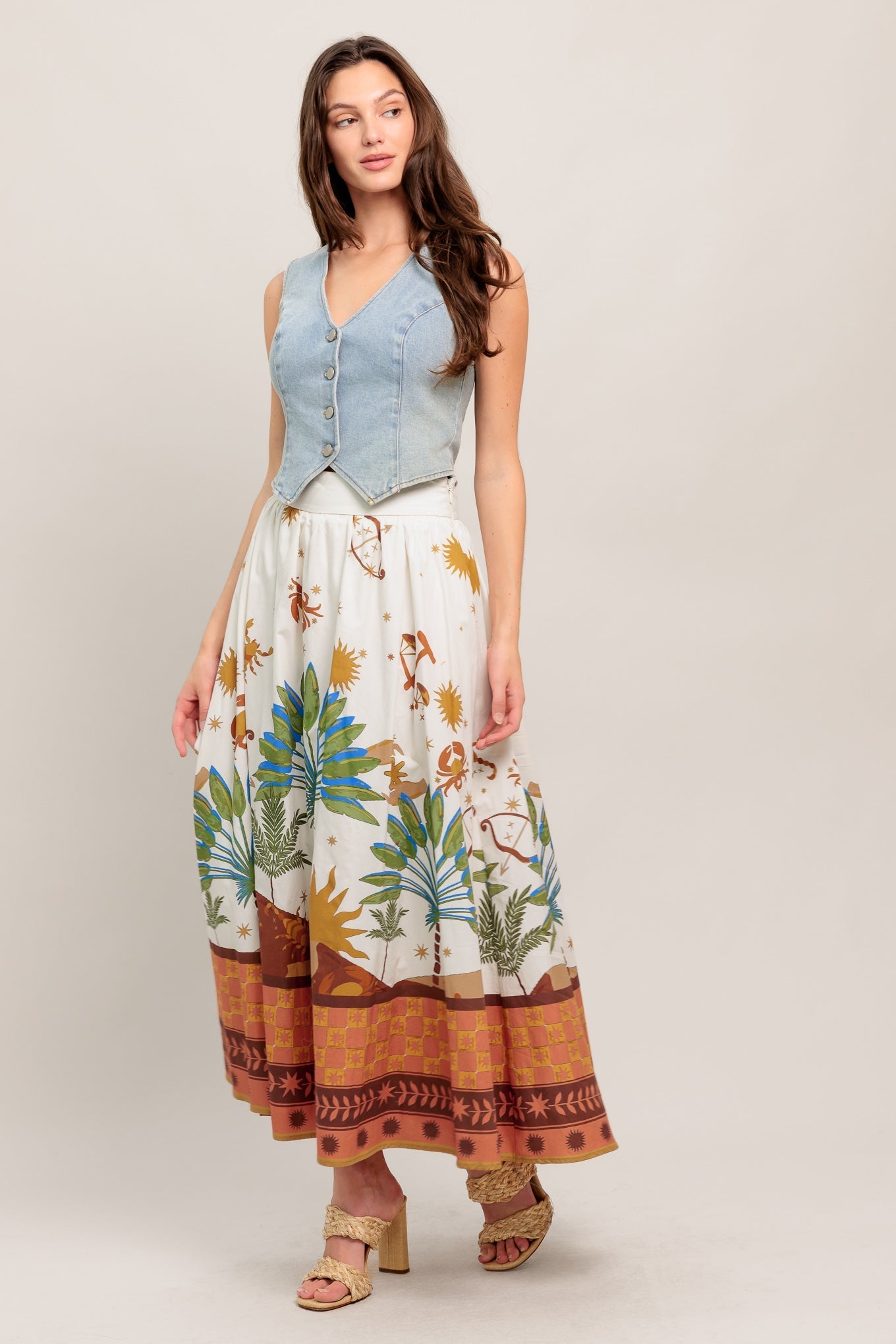 SUNLIT GARDEN WOVEN FULL MIDI SKIRT Flying Tomato