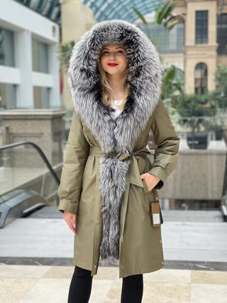 Genuine Silver Fox Fur Trim Rabbit Fur Insulated Parka - By Baano