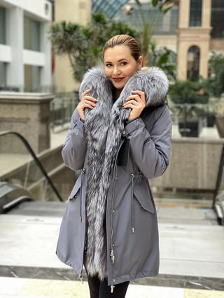 Silver Fox Fur Trim Rabbit Fur Insulated Parka - By Baano