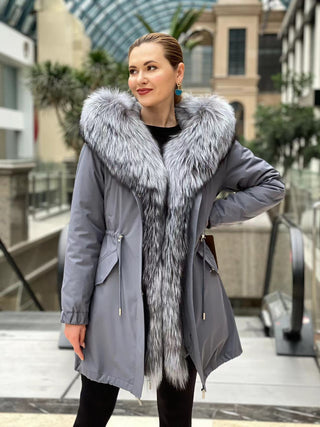 Silver Fox Fur Trim Rabbit Fur Insulated Parka - By Baano