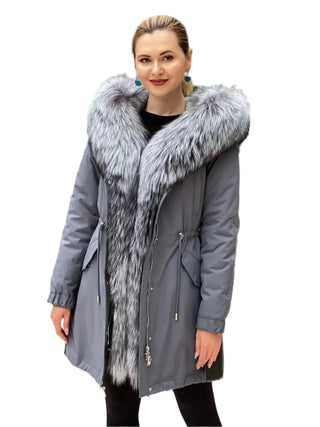 Silver Fox Fur Trim Rabbit Fur Insulated Parka - By Baano