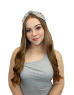 Floriated and Embroidered Wide Headband (Grey Blossoms)