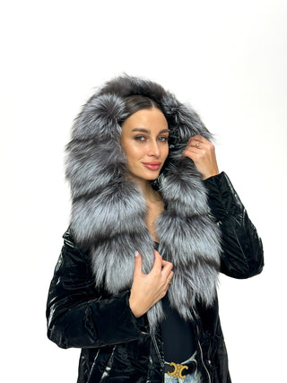 Genuine Silver Fox Fur Down Fill Coat - By Baano