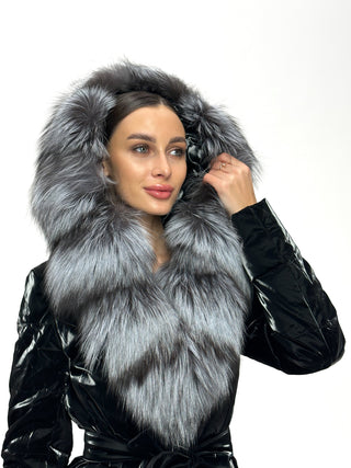 Genuine Silver Fox Fur Down Fill Coat - By Baano