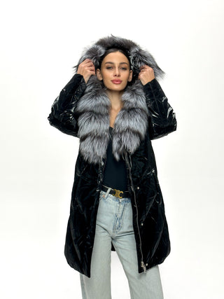 Genuine Silver Fox Fur Down Fill Coat - By Baano