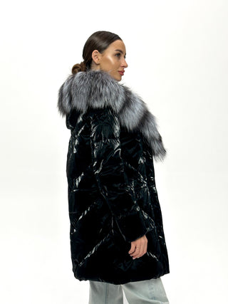 Genuine Silver Fox Fur Down Fill Coat - By Baano
