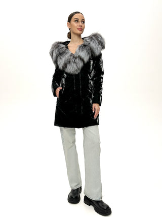 Genuine Silver Fox Fur Down Fill Coat - By Baano