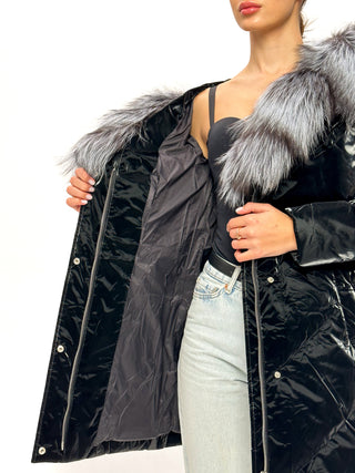 Genuine Silver Fox Fur Down Fill Coat - By Baano