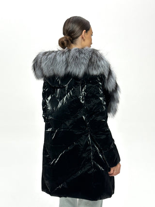 Genuine Silver Fox Fur Down Fill Coat - By Baano