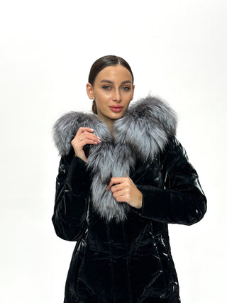 Genuine Silver Fox Fur Down Fill Coat - By Baano