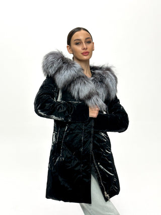 Genuine Silver Fox Fur Down Fill Coat - By Baano
