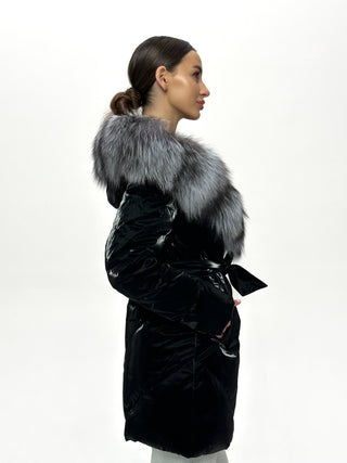 Genuine Silver Fox Fur Down Fill Coat - By Baano