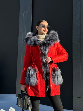 Genuine Silver Fox Fur Rabbit Fur Insulated Parka - By Baano