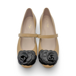 Camille- Women's Tan/Black Leather Mary Jane Shoes