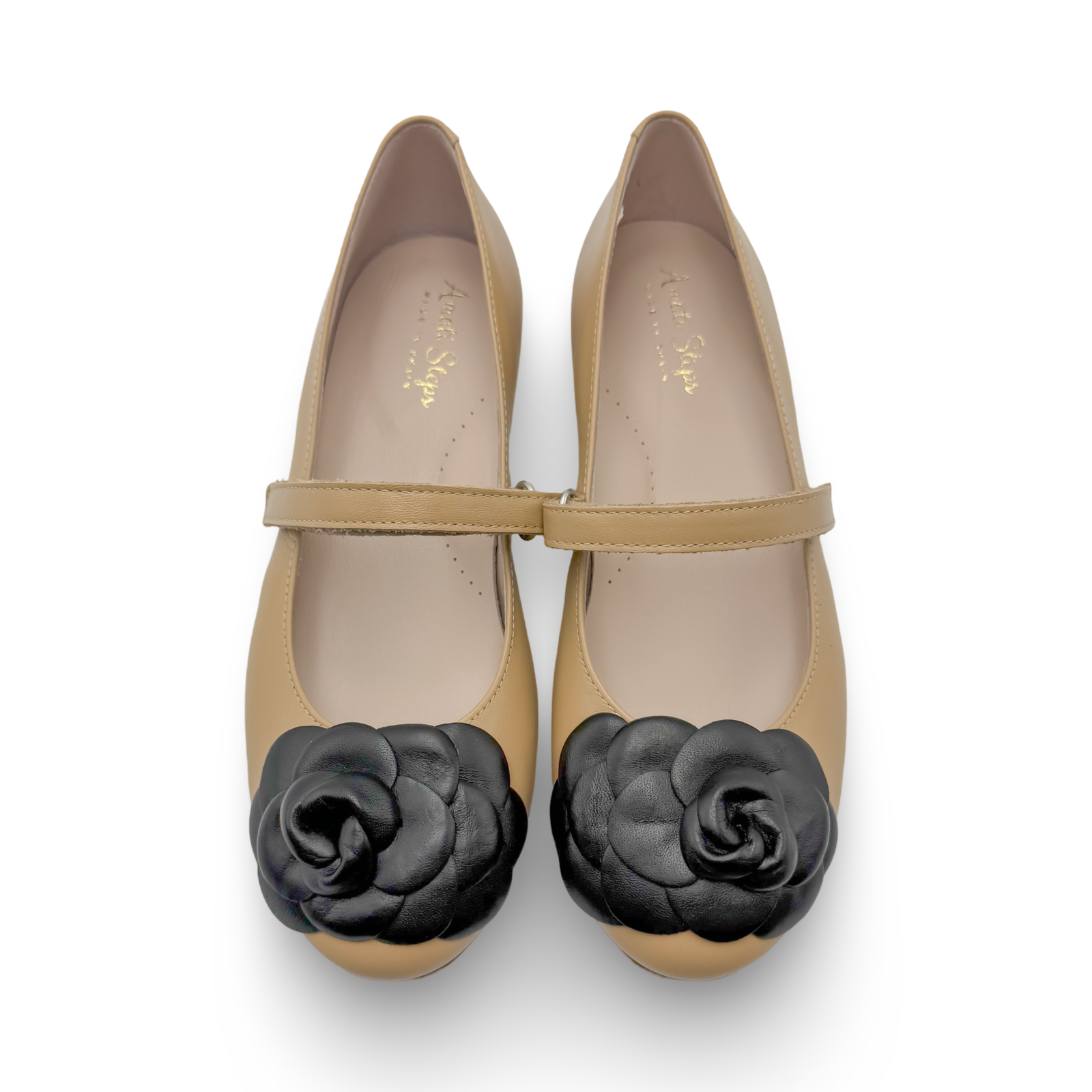 Camille- Women's Tan/Black Leather Mary Jane Shoes