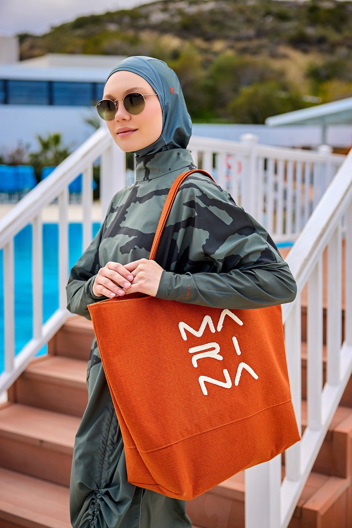 Orange Beach Bag with Zipper CA2501-5 - By Baano