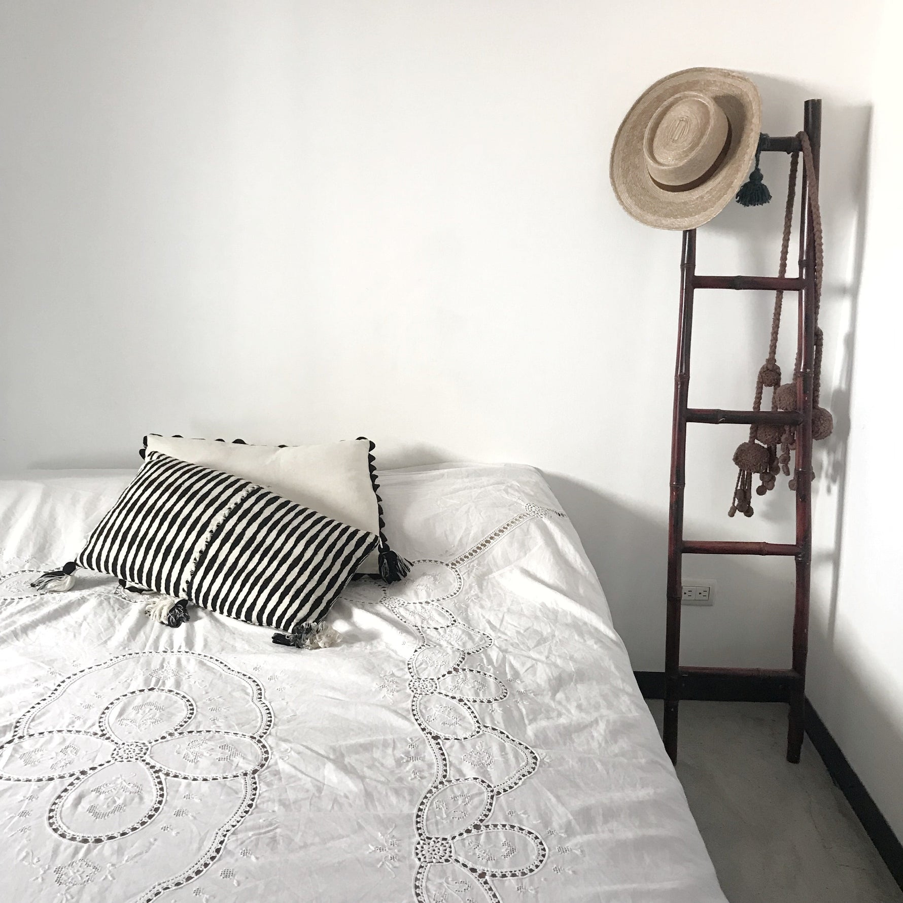 Antigua Pillow - Black and Natural Ivory