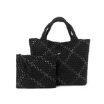 The Charli | Large Woven Neoprene Tote with Wristlet | Onyx with Glittered Stripe