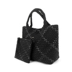 The Charli | Large Woven Neoprene Tote with Wristlet | Onyx with Glittered Stripe