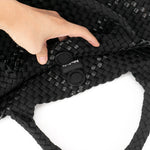 The Charli | Large Woven Neoprene Tote with Wristlet | Onyx with Glittered Stripe